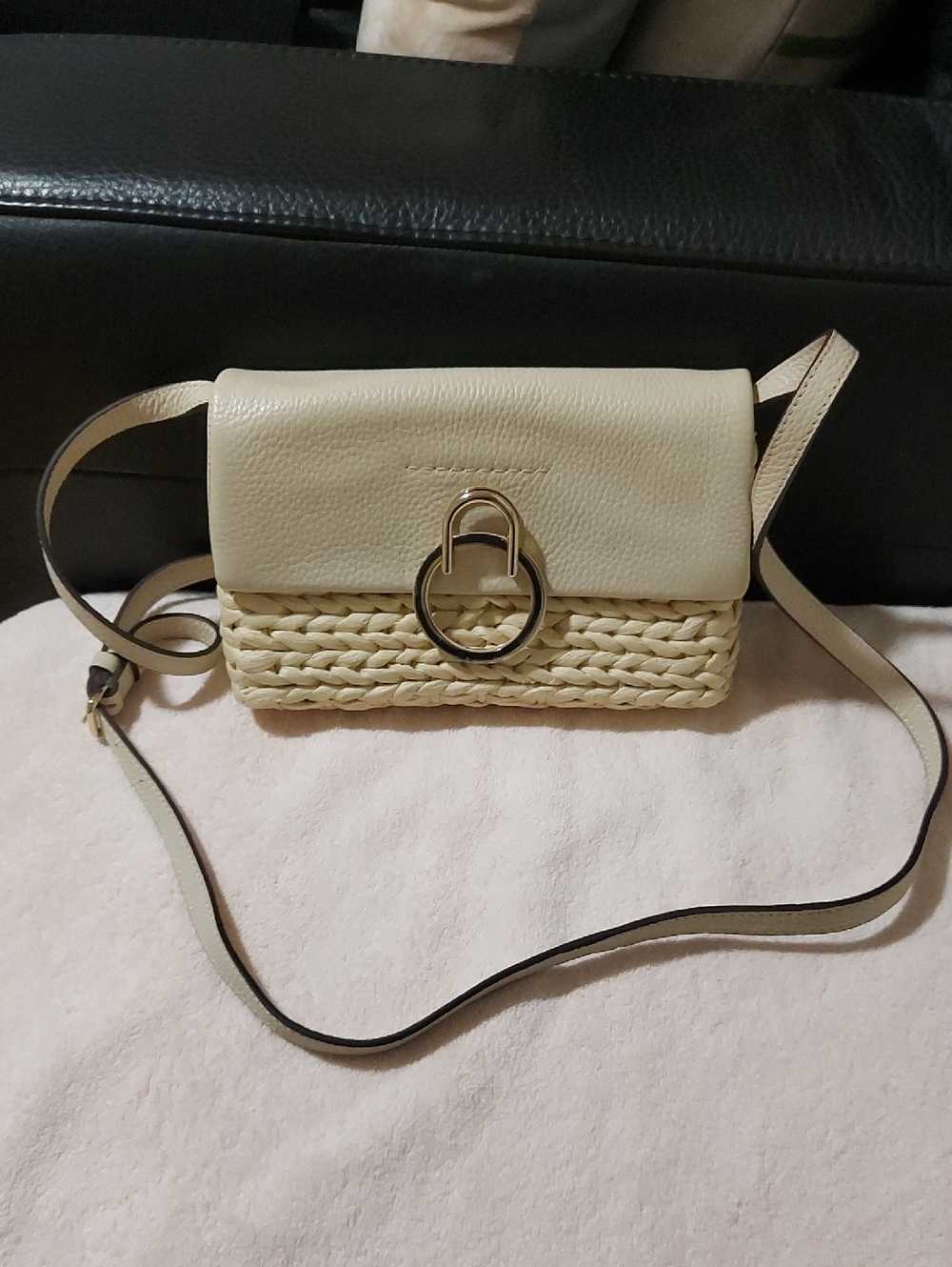 Vince Camuto Cream Crossbody with Gold Ring Detail